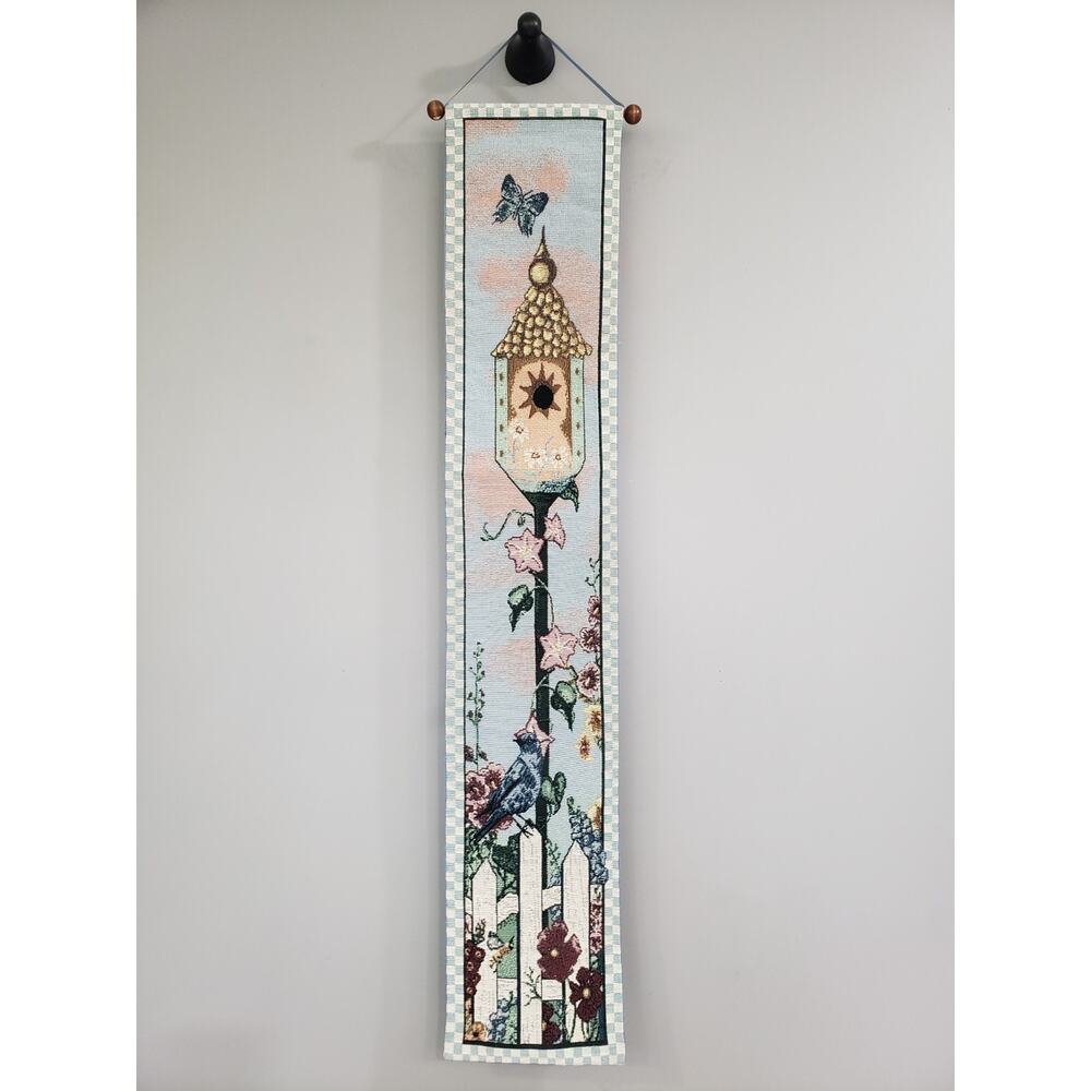 Vintage bird birdhouse butterfly garden tapestry wall hanging floral green house